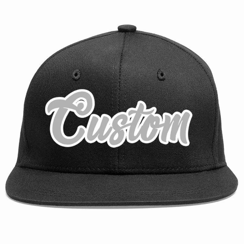 Flat Brim Baseball Cap-Custom Black Gray-White Casual Sport Baseball Cap