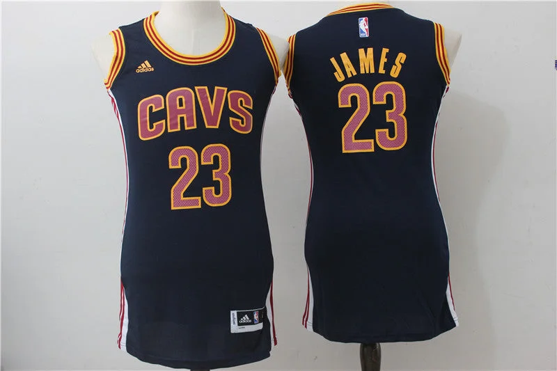 Name and Number Basketball Jersey-Cavaliers 23 LeBron James Navy Women Swingman Basketball Jersey