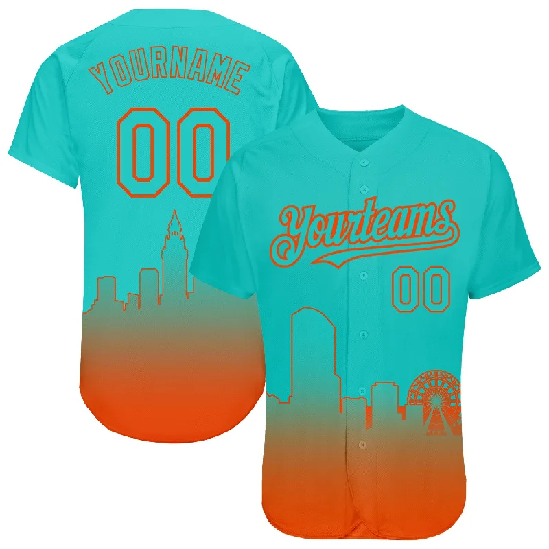 Quick-Dry Baseball Jersey-Custom Aqua Orange 3D Miami City Edition Fade Fashion Authentic Baseball Jersey