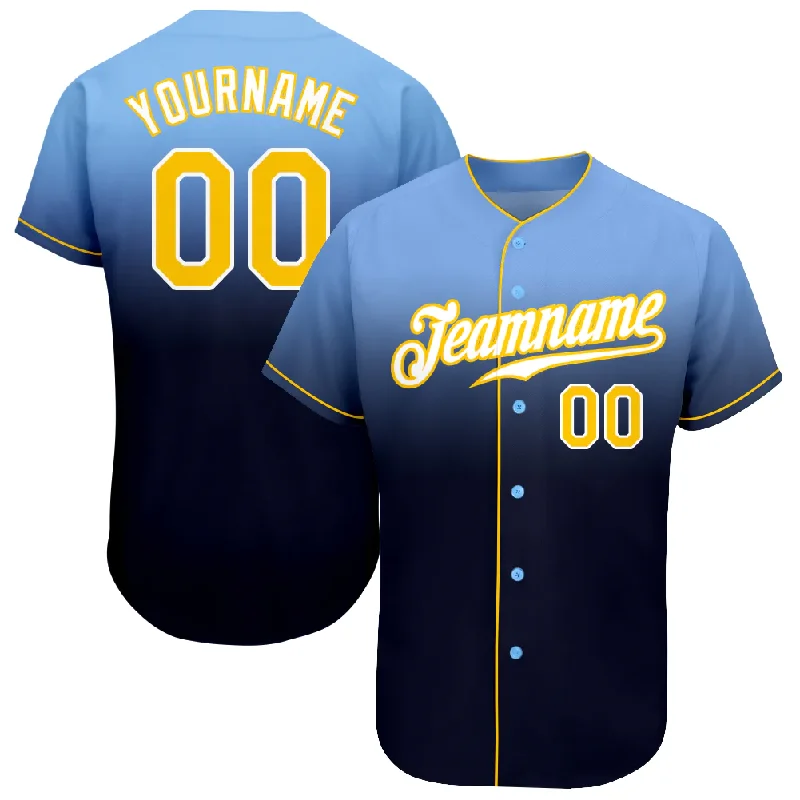 Training Baseball Jersey-Custom Light Blue Gold-Navy Authentic Fade Fashion Baseball Jersey