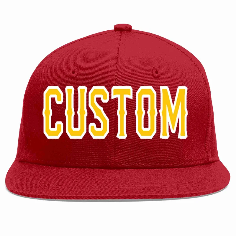 Snapback Baseball Cap-Custom Red Gold-White Casual Sport Baseball Cap