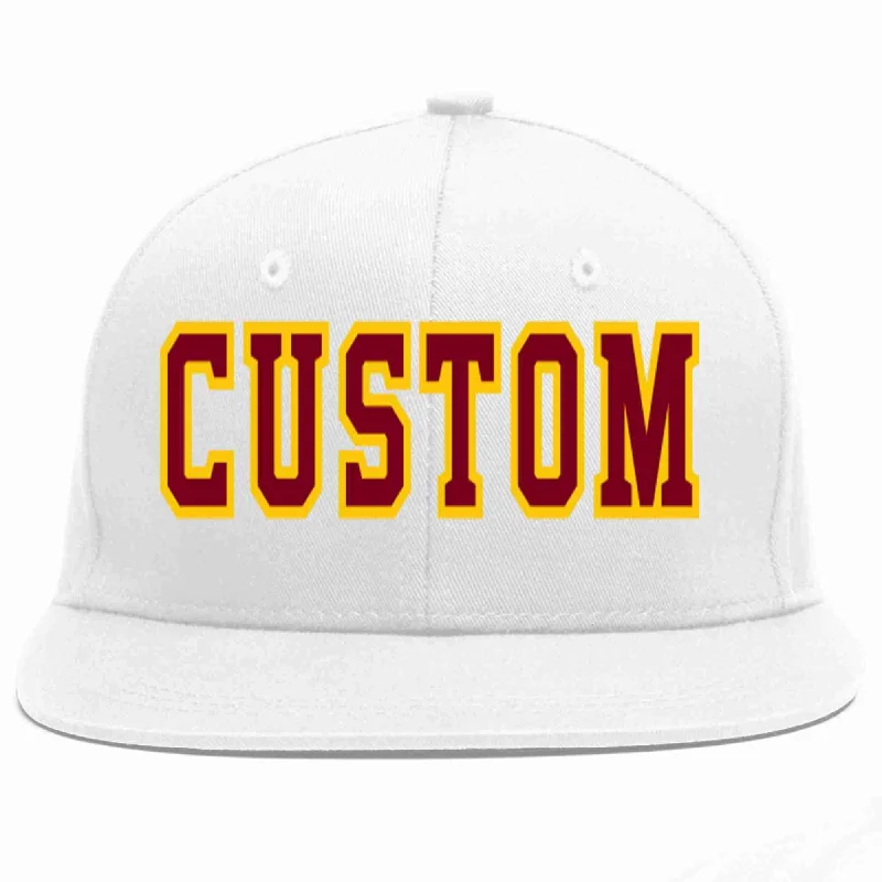 Sporty Baseball Cap-Custom White Crimson-Gold Casual Sport Baseball Cap