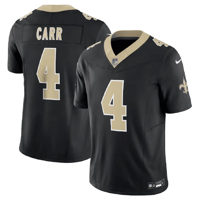 Sleeved Soccer Jersey-Men's New Orleans Saints #4 Derek Carr Black 2023 F.U.S.E. Untouchable Limited Football Stitched Jersey