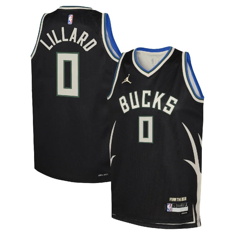 College Basketball Jersey-Damian Lillard Milwaukee Bucks Jordan Brand Youth Swingman Basketball Jersey - Statement Edition - Black