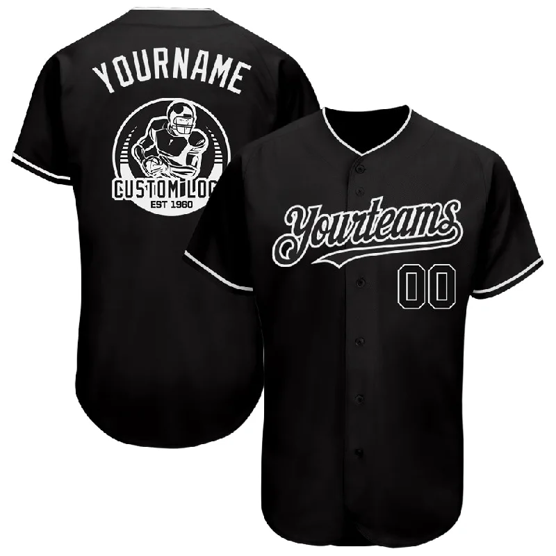 Polyester Baseball Jersey-Custom Black White Authentic Baseball Jersey