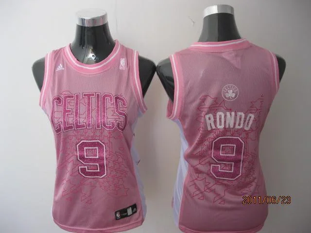 Crew Neck Basketball Jersey-Celtics 9 Rondo Pink Women Basketball Jersey