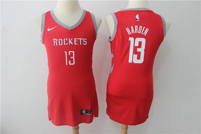 Minimalist Basketball Jersey-Rockets 13 James Harden Red Women Swingman Basketball Jersey