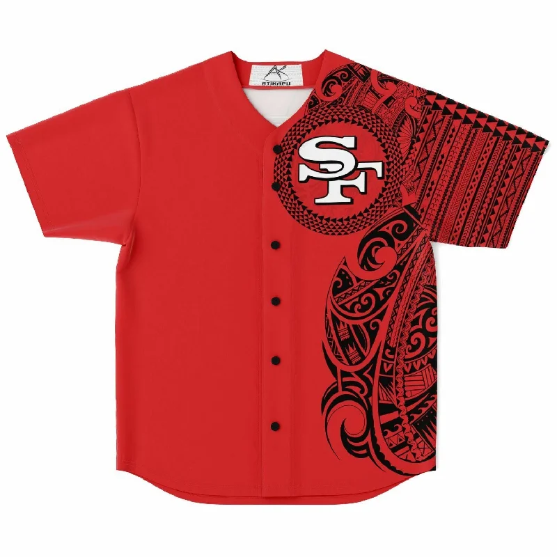 UV Protection Baseball Jersey-49ers Baseball Jersey Red Black