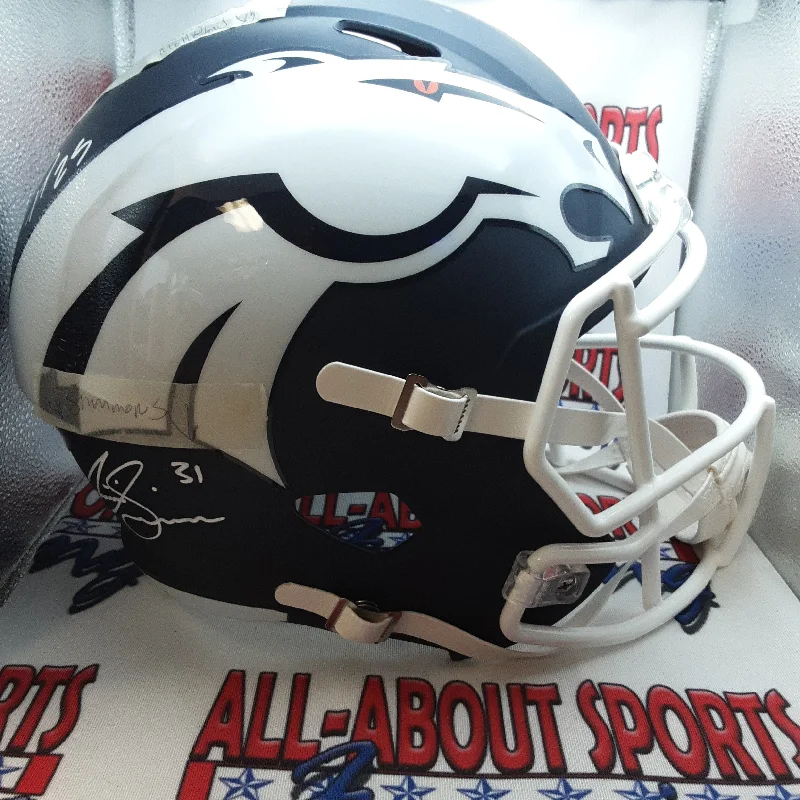 Glossy Finish Football Helmet-Justin Simmons and Chris Harris Authentic Signed Autographed Full-size Replica Helmet Beckett-