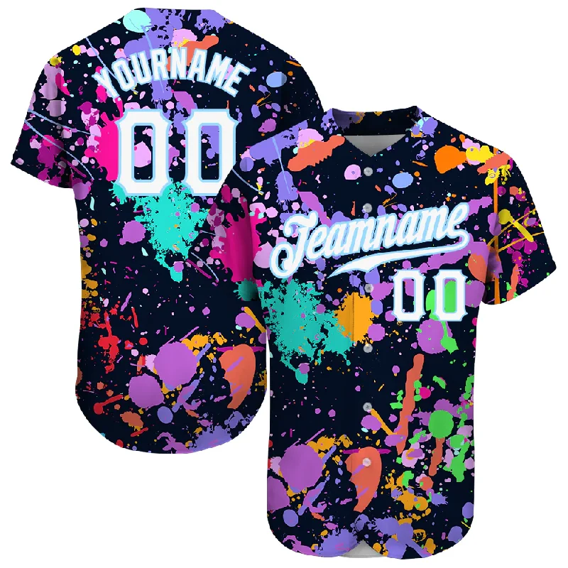 Anniversary Baseball Jersey-Custom Splashes Graffiti Pattern White-Light Blue 3D Authentic Baseball Jersey