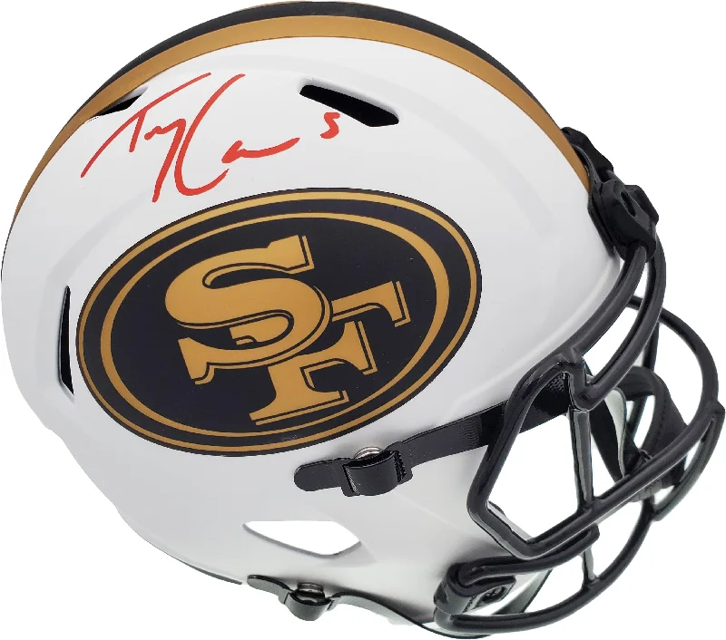 Tactical Football Helmet-Trey Lance Autographed San Francisco 49ers Lunar Eclipse White Full Size Replica Speed Helmet Beckett BAS QR Stock #194740