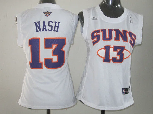 Glossy Basketball Jersey-Suns 13 Nash White Women Basketball Jersey