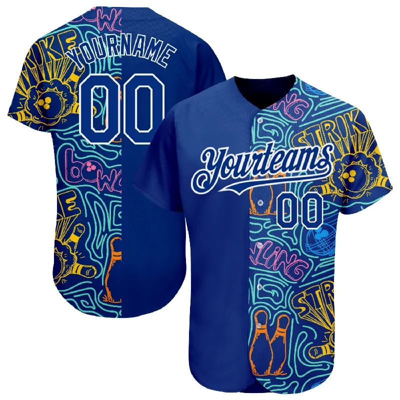 Summer Baseball Jersey-Custom Royal White 3D Pattern Design Bowling Authentic Baseball Jersey