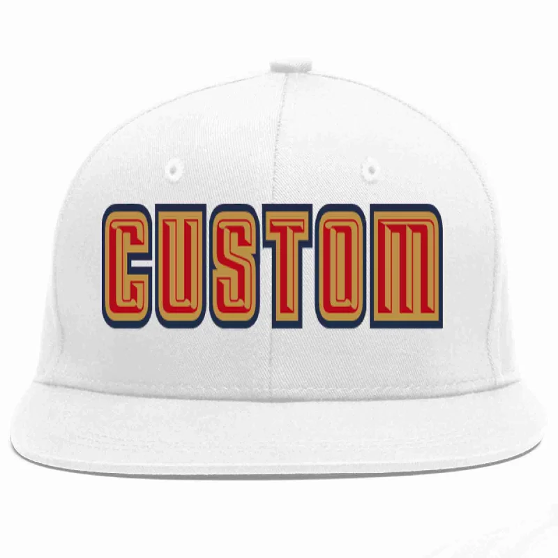 Custom Logo Baseball Cap-Custom White Red-Old Gold Casual Sport Baseball Cap