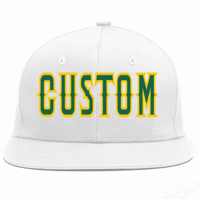 Performance Baseball Cap-Custom White Kelly Green-Gold Casual Sport Baseball Cap