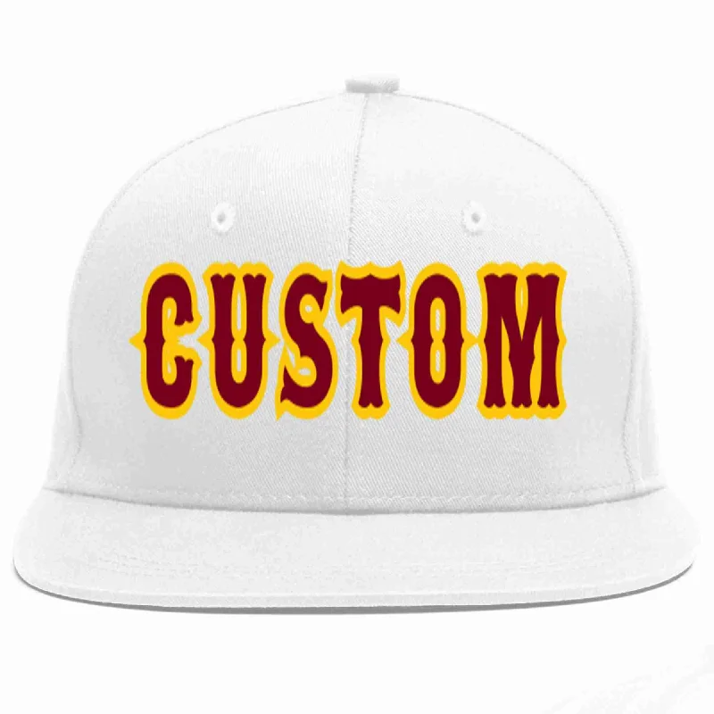 Punk Baseball Cap-Custom White Crimson-Gold Casual Sport Baseball Cap