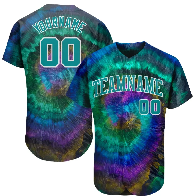 Charity Baseball Jersey-Custom Tie Dye Teal-White 3D Authentic Baseball Jersey