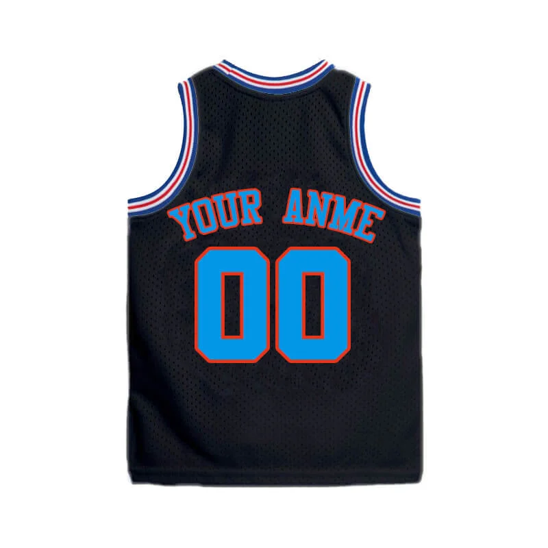 Blue Basketball Jersey-Custom Space Jam Jersey Youth - Black Vintage Tune Sqaud Jersey