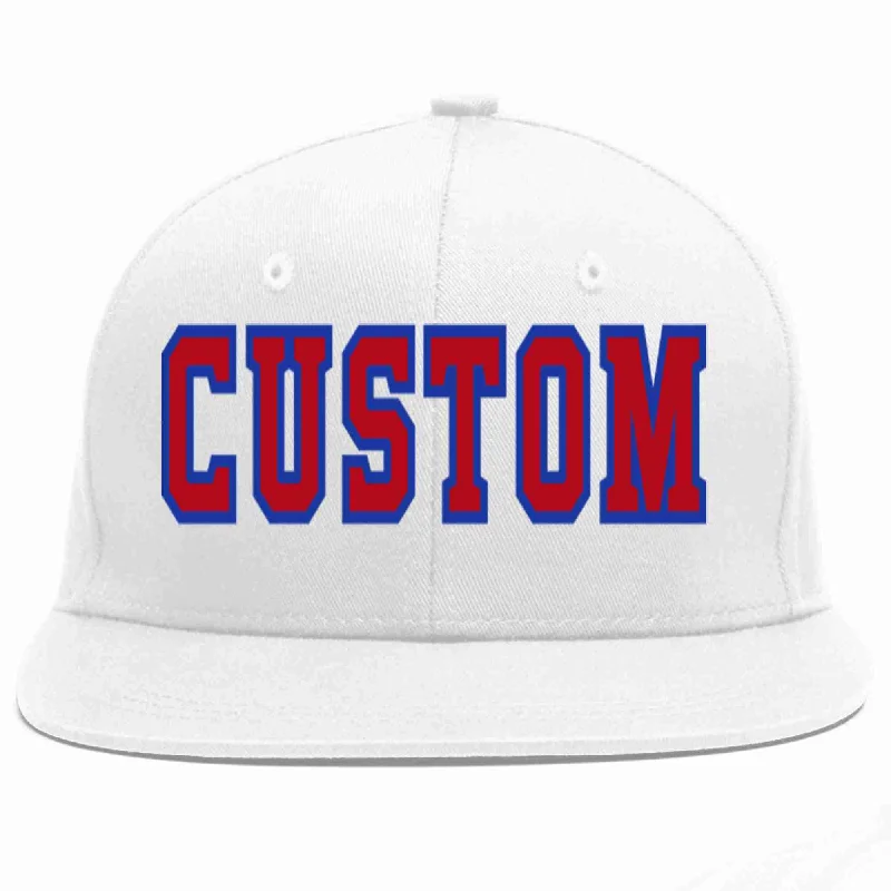 Hip Hop Baseball Cap-Custom White Red-Royal Casual Sport Baseball Cap