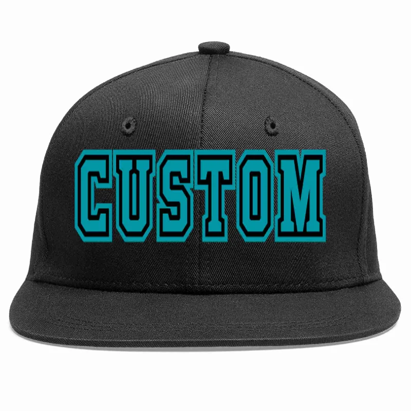 Custom Logo Baseball Cap-Custom Black Aqua-Black Casual Sport Baseball Cap