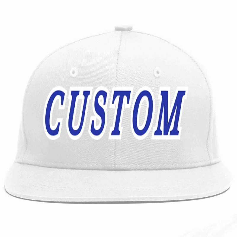 Trucker Baseball Cap-Custom White Royal-White Casual Sport Baseball Cap