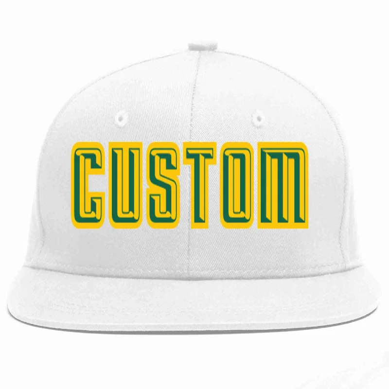 Slogan Baseball Cap-Custom White Kelly Green-Gold Casual Sport Baseball Cap