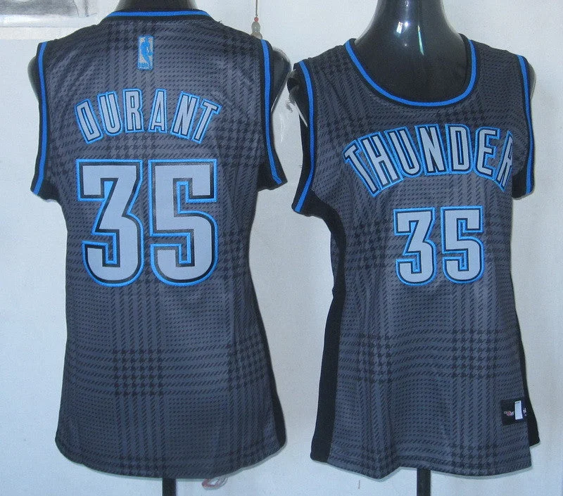 Practice Basketball Jersey-Thunder 35 Durant Grey Grid Women Basketball Jersey