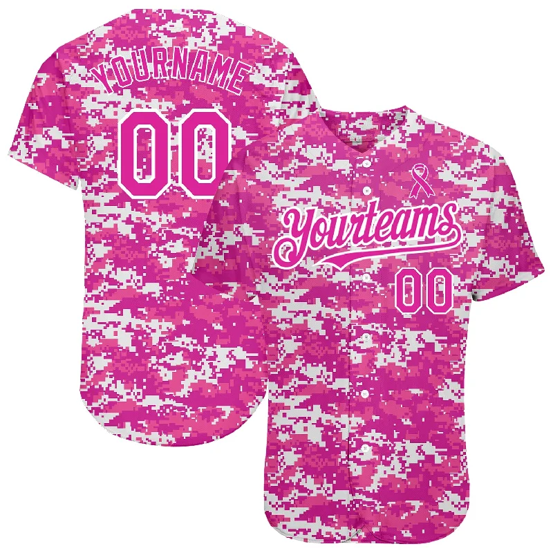 Sleeveless Baseball Jersey-Custom Camo Deep Pink-Black 3D Pink Ribbon Breast Cancer Awareness Month Women Health Care Support Authentic Baseball Jersey