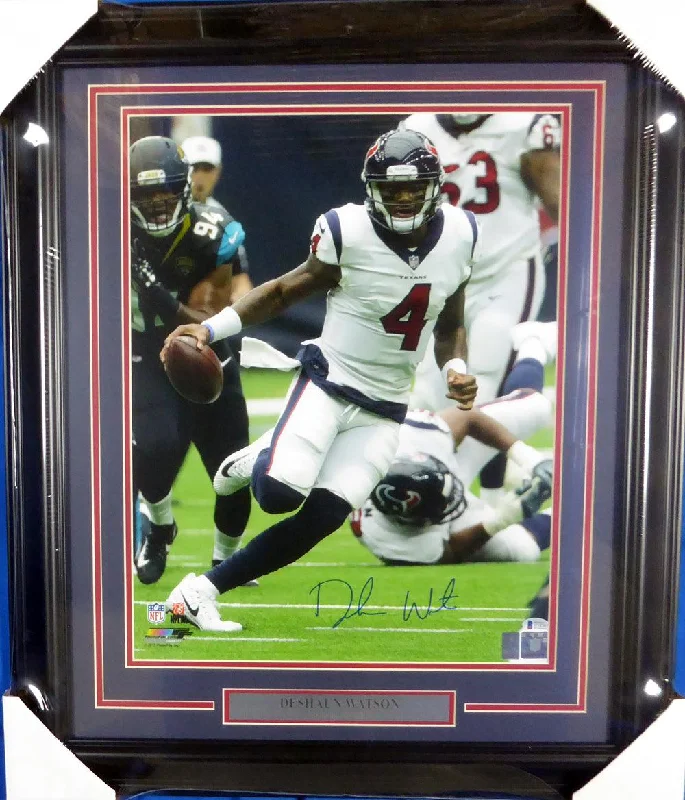 Yellow Football Helmet-Deshaun Watson Autographed Framed 16x20 Photo Houston Texans Beckett BAS Stock #126656