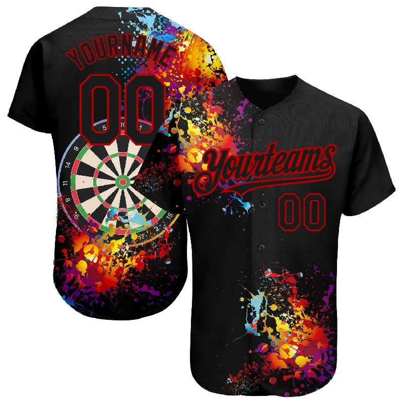 Authentic Baseball Jersey-Custom Black Red 3D Pattern Design Dart Board Authentic Baseball Jersey