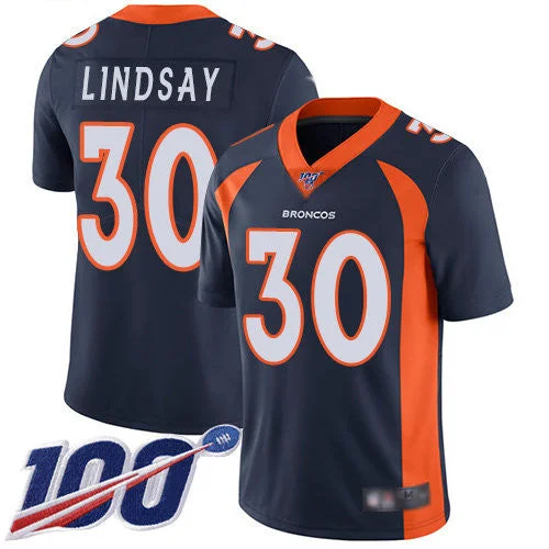 Personalized Soccer Jersey-Big Size Broncos #30 Phillip Lindsay Navy Blue Alternate Men's Stitched Football 100th Season Vapor Limited Jersey