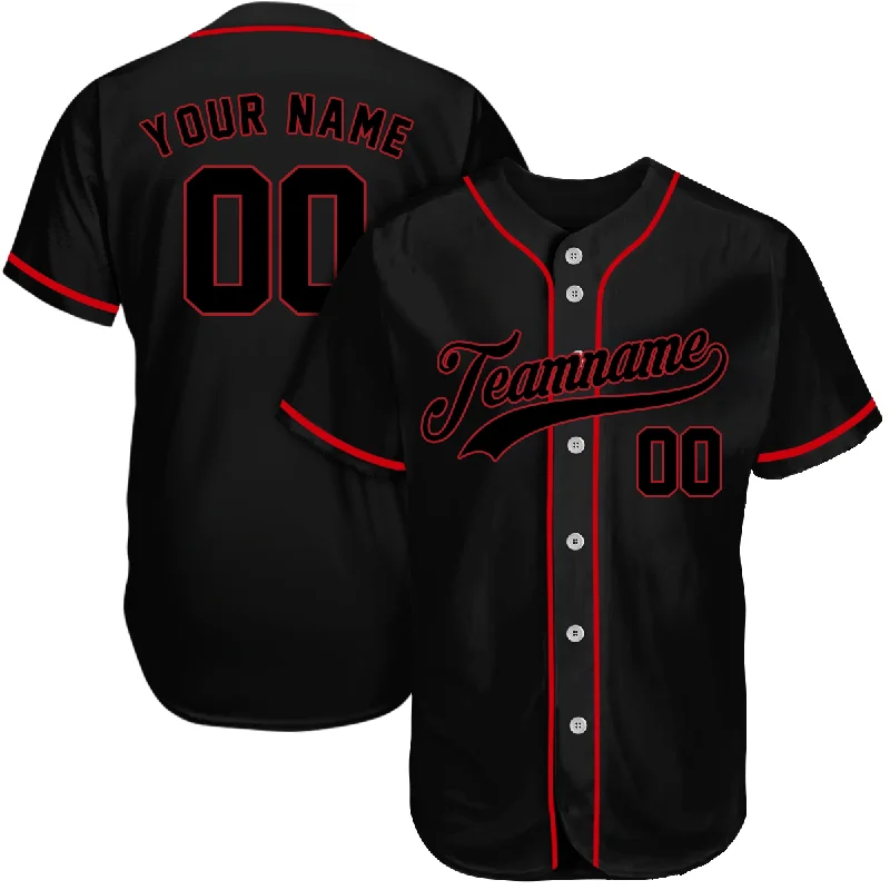 Numbered Baseball Jersey-Custom Black Red Baseball Jersey