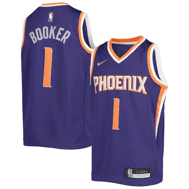 Printed Basketball Jersey-Devin Booker Phoenix Suns Youth 2021/22 Diamond Swingman Basketball Jersey - Icon Edition - Purple