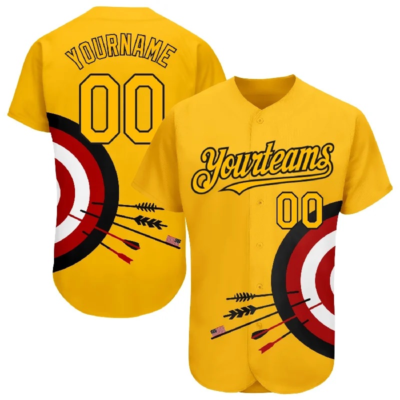 Gradient Baseball Jersey-Custom Gold Black-Red 3D Pattern Design Dart Board Target Authentic Baseball Jersey