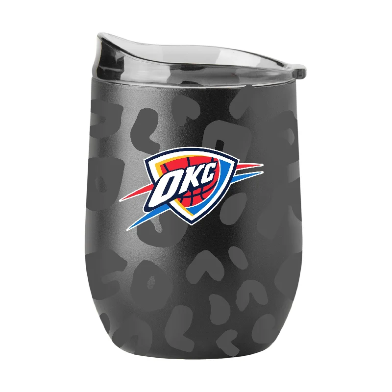 Insulated Team Mug-Oklahoma City Thunder Leopard 16oz Black Powder Coat Curved Beverage