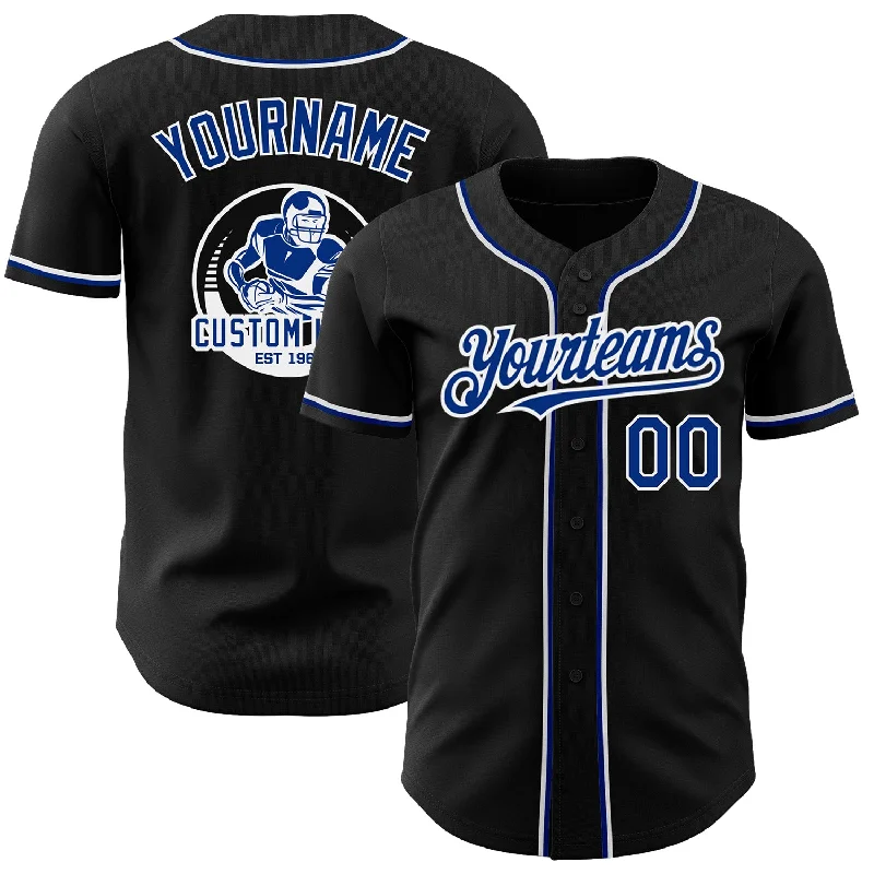 Blended Fabric Baseball Jersey-Custom Black Royal-White Authentic Baseball Jersey