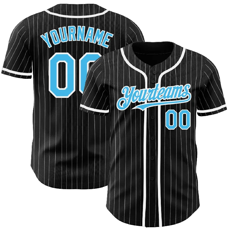 Teal Baseball Jersey-Custom Black White Pinstripe-Sky Blue Authentic Baseball Jersey