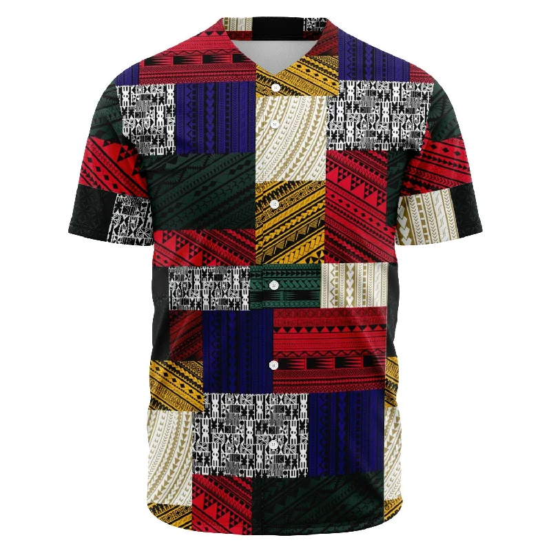 Modern Baseball Jersey-Polynesian Design Retro Patchwork Shirt - Atikapu 00247