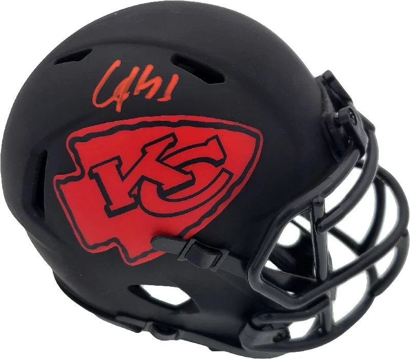 Gradient Football Helmet-Clyde Edwards-Helaire Autographed Kansas City Chiefs Eclipse Black Speed Mini Helmet Beckett BAS QR Stock #193779