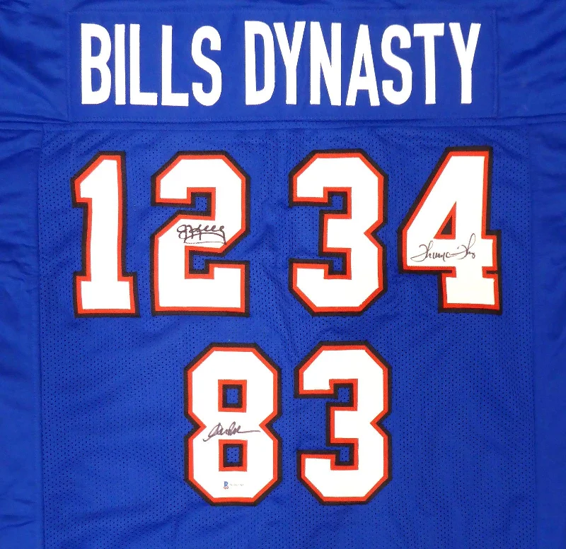 Limited Edition Football Helmet-Buffalo Bills Team Greats Autographed Blue Jersey With 3 Signatures Including Jim Kelley, Thurman Thomas & Andre Reed Beckett BAS Stock #191972