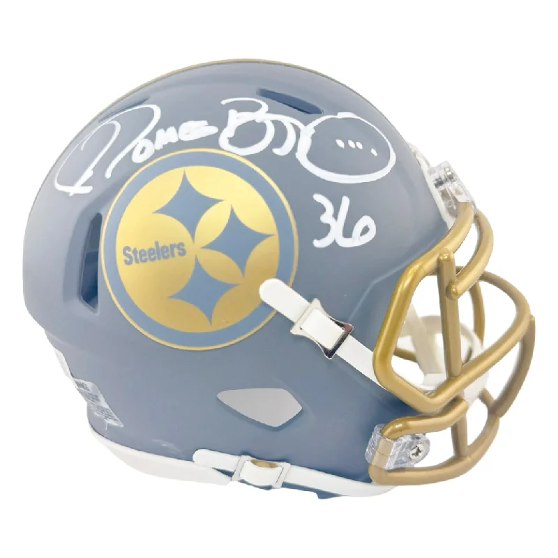 Autographed Football Helmet-Jerome Bettis Signed Pittsburgh Steelers Slate Alternate Speed Mini Football Helmet (Beckett)