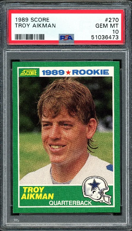 Handcrafted Football Helmet-Troy Aikman 1989 Score Card #270 Dallas Cowboys PSA 10 #51036473