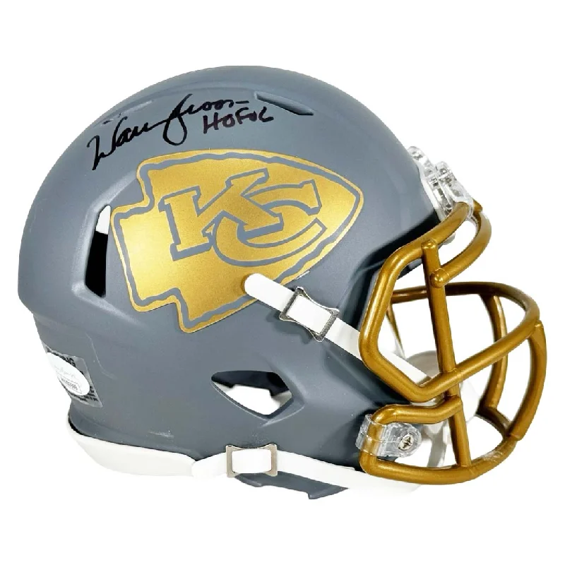 League Football Helmet-Warren Moon Signed HOF 06 Inscription Kansas City Chiefs Slate Alternate Speed Mini Football Helmet (JSA)