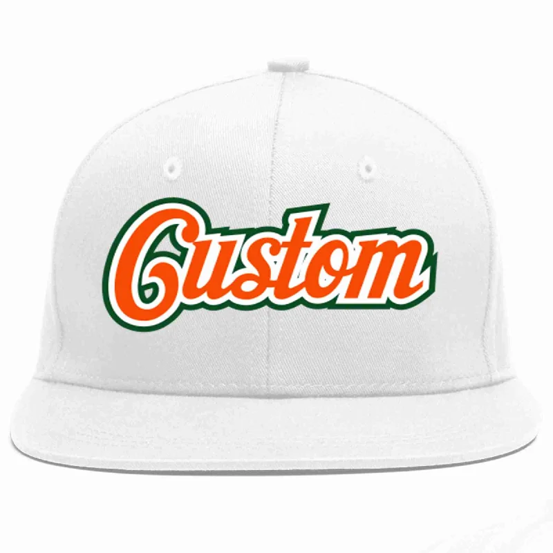 Metallic Baseball Cap-Custom White Orange-White Casual Sport Baseball Cap