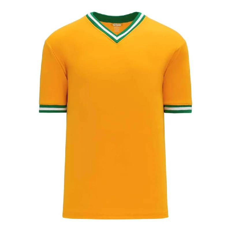 Memorial Baseball Jersey-Retro V-Neck Dry Flex Pullover Gold-Kelly Green Jersey