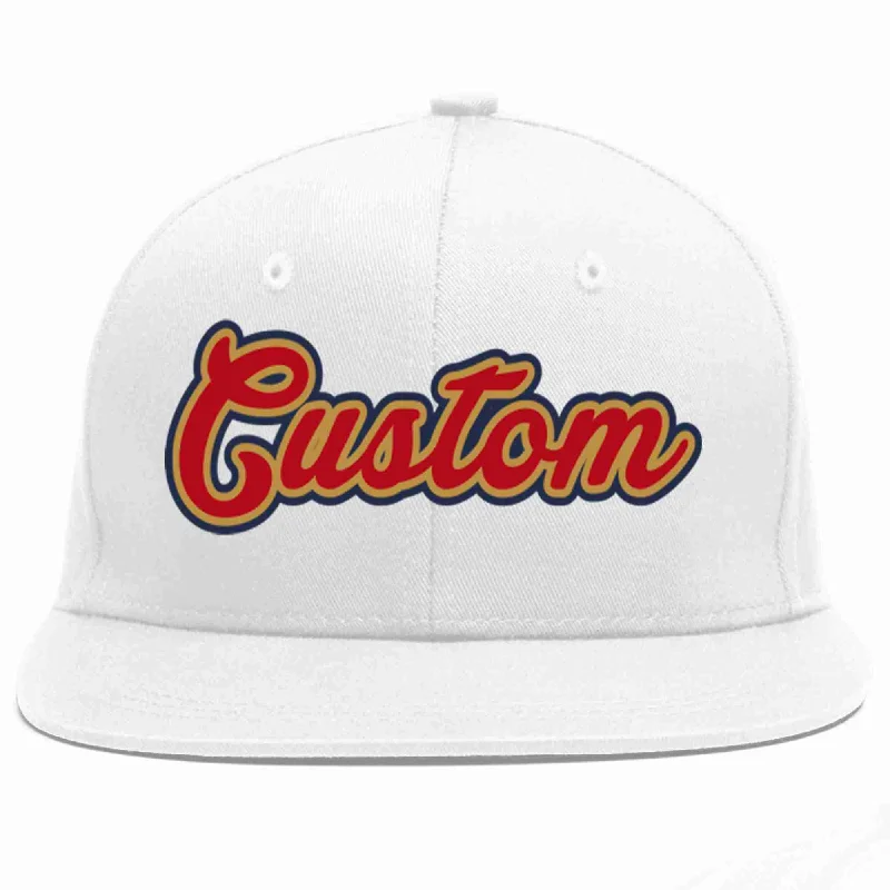 Breathable Baseball Cap-Custom White Red-Old Gold Casual Sport Baseball Cap