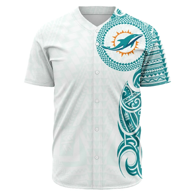 Graphic Baseball Jersey-Miami Dolphins Shirt - Polynesian Design Dolphins Shirt