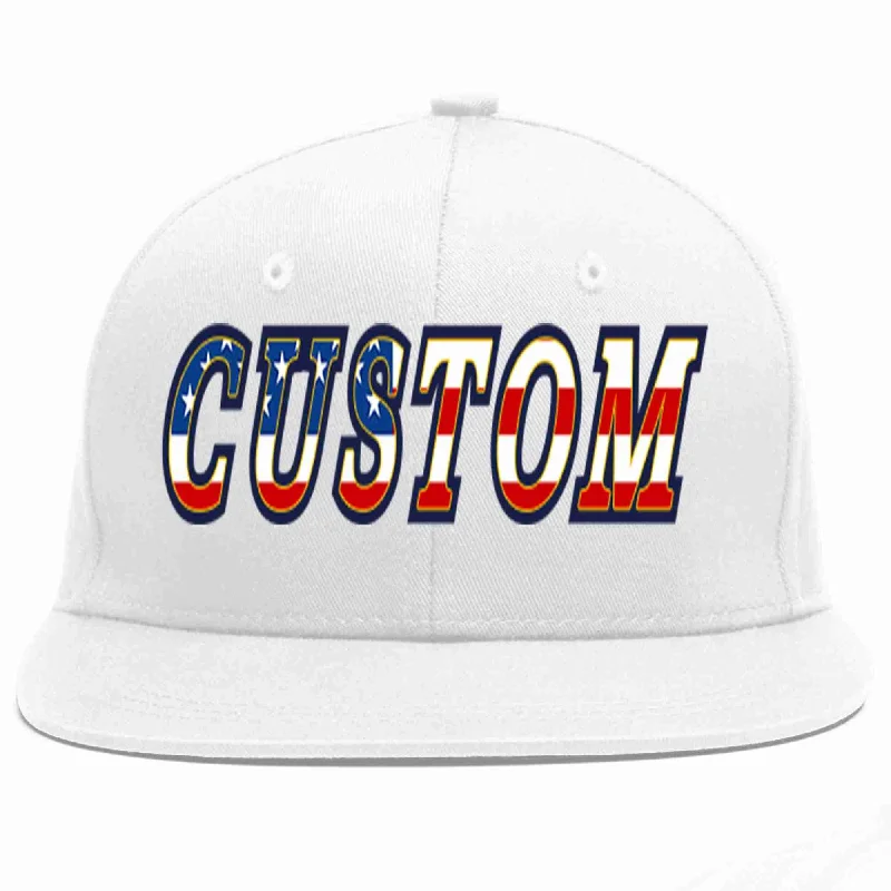 Denim Baseball Cap-Custom White Vintage USA Flag-Gold Casual Sport Baseball Cap