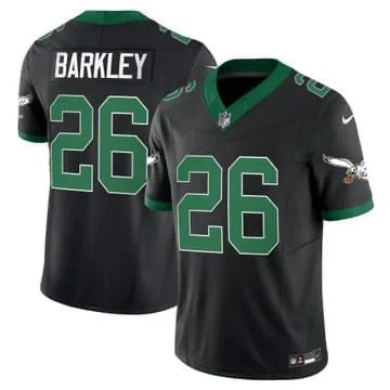 Metallic Soccer Jersey-Men's Philadelphia Eagles #26 Saquon Barkley Black 2023 F.U.S.E. Untouchable Throwback Football Stitched Jersey