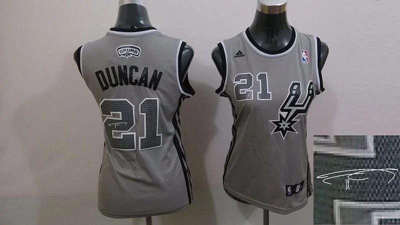 Whiteout Basketball Jersey-Spurs 21 Duncan Grey Signature Edition Women Basketball Jerseys